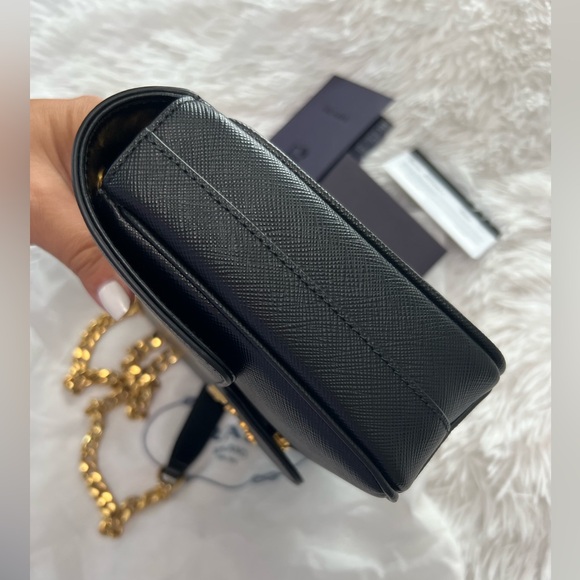PRADA Saffiano Flap Shoulder Bag in black. - Picture 9 of 14